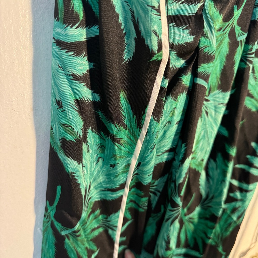 Green Tropical Palm Leaf Wide Leg Pants Black White Side Stripe Dopamine XS - Picture 5 of 11